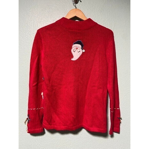 Vintage Basic Editions Women's‎ Red Snowman Santa Claus Zip Up Sweater Small - Picture 2 of 11